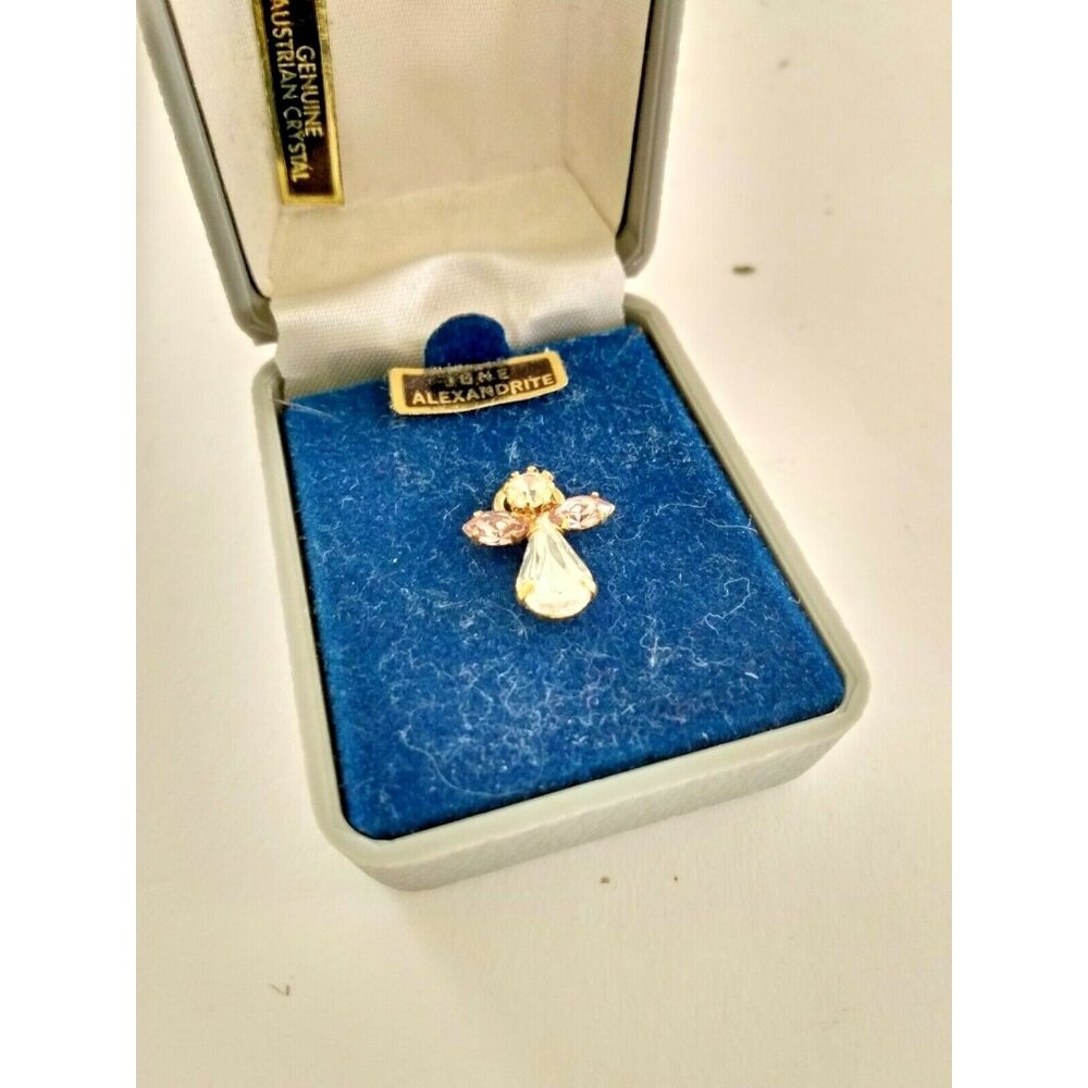 Roman Birthstone Angel Pin June Alexandrite Wings, Crystal Body in original case